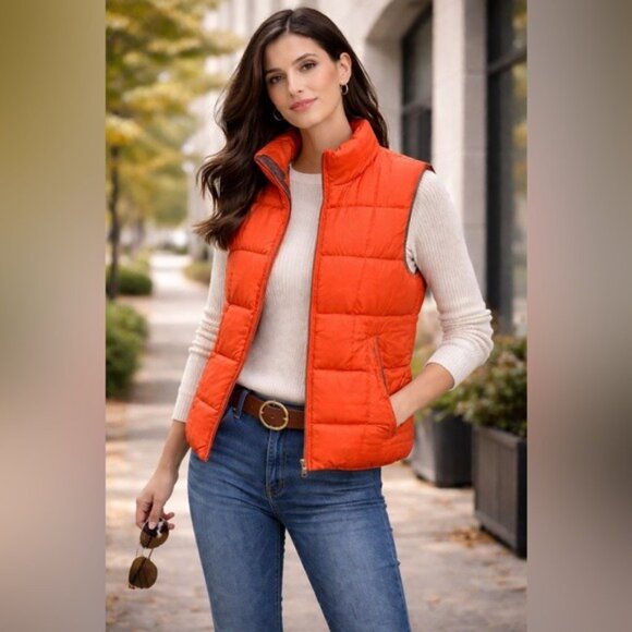 Ralph Lauren Reversible Puffer Vest Jacket Orange Brown Check Medium Cabincore - Picture 12 of 13